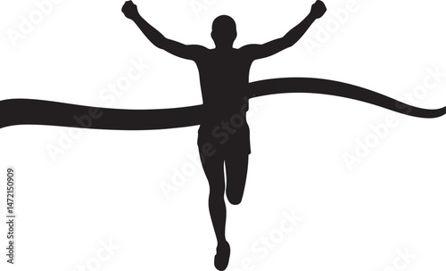 Marathon Runner Crossing Finish Line Silhouette Vector Illustration of Victory and Athletic Achievement Perfect for Sports and Competition