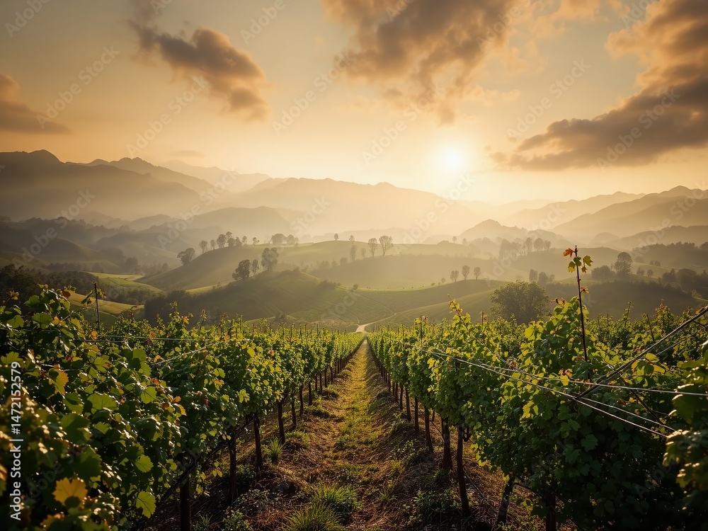 Naklejka premium Golden Hour Vineyard Sunrise