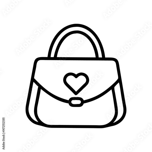 Line Art Handbag with Heart-Shaped Flap Design. coloring page