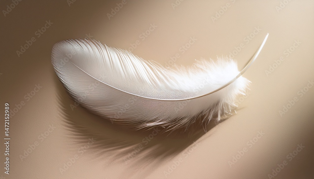 Obraz premium white feather casting a soft shadow on beige 