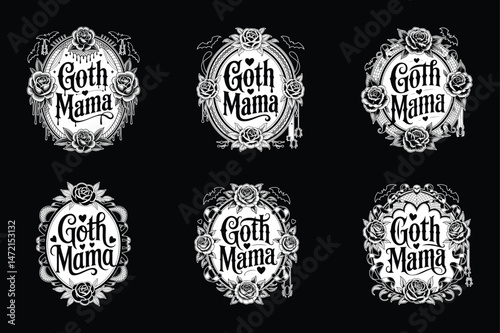 Goth Mama Roses Gothic Design Bat Roses Black and White