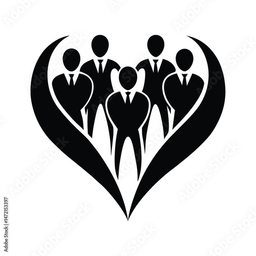 Illustration depicting dental team in a heart shape representing tooth care and professionalism