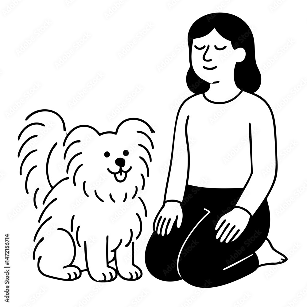 Obraz premium A dog and women doing yoga pose