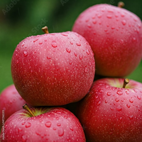 red apples with water drops