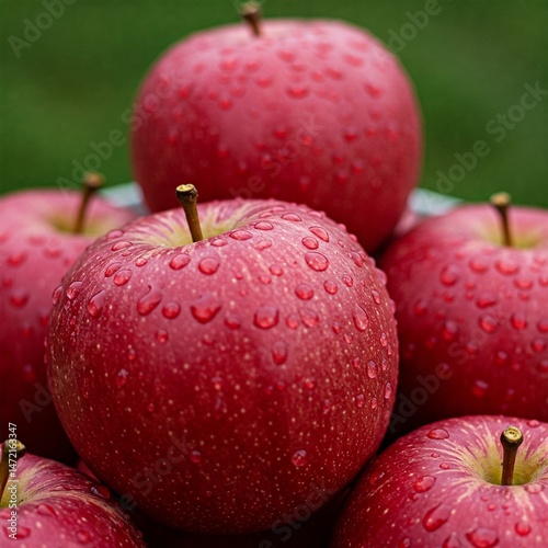 red apples with water drops