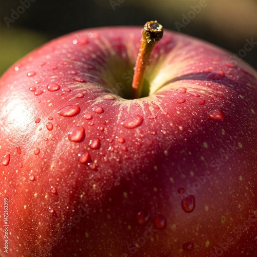 red apple with water drops