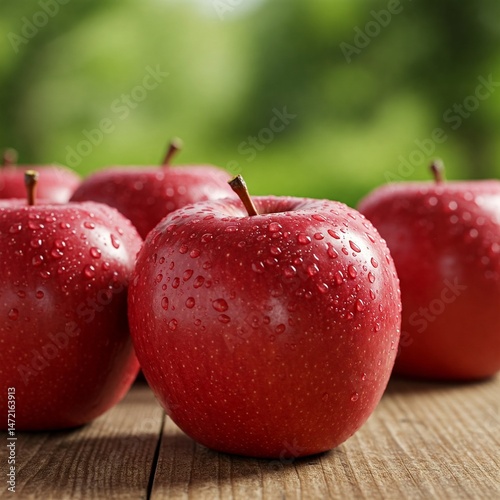 red apples on a wooden table