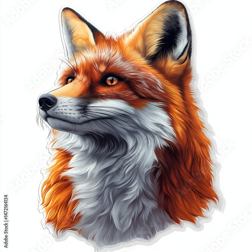 Red Fox Portrait: Majestic red fox with intense amber eyes, lush fur, and alert expression.  The image showcases the animal's beauty and wild nature. 
