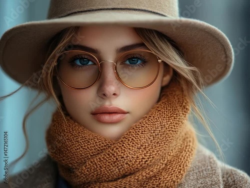 Stylish Woman with Autumn Fashion, and City.