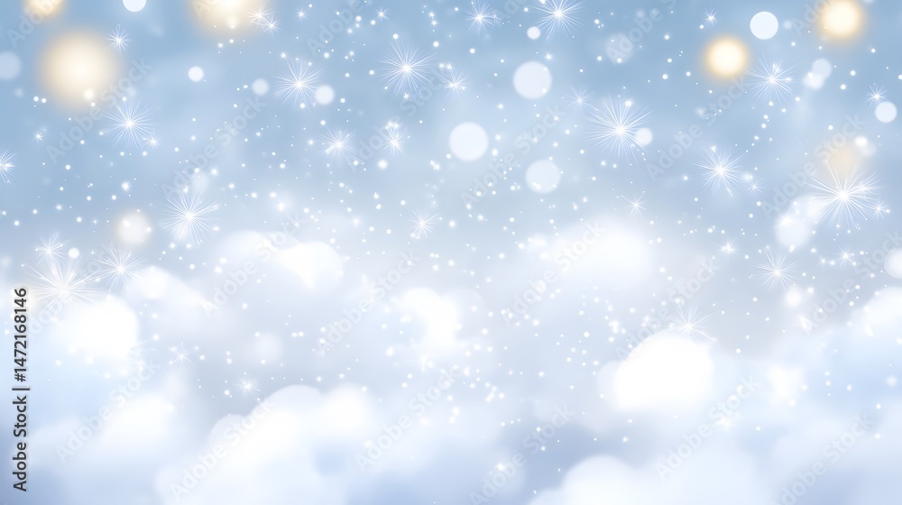 Fototapeta premium Magical Winter Sky Background Sparkling Stars and Clouds