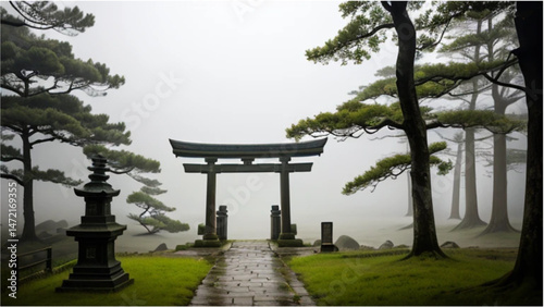 深い霧の鳥居