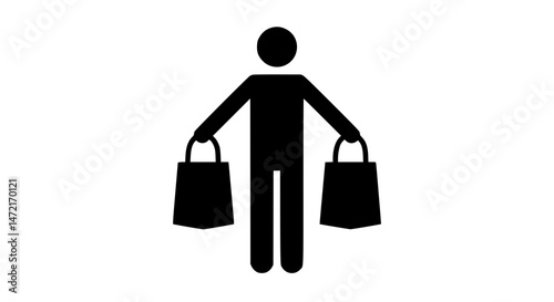 Man with two bags black and white icon