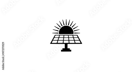 Sun shining on solar panel black and white icon