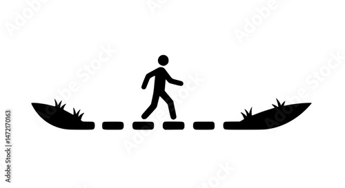 Man walking stones black and white icon