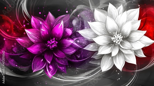 Vibrant Purple and White Flowers Abstract Art