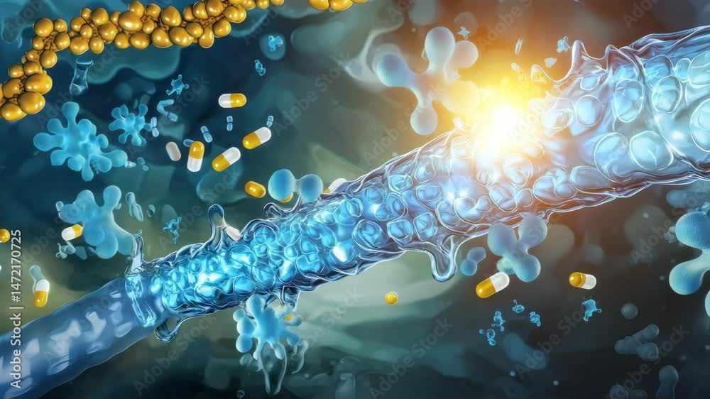 Biotechnology and DNA gene editing molecular structure science research molecule strand innovation, abstract blue medical illustration of molecular structure, pharmaceutical development