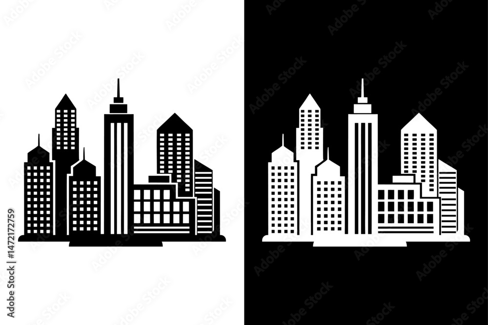 Fototapeta premium Architecture Silhouette Icon Bold Building Vector in B&W.