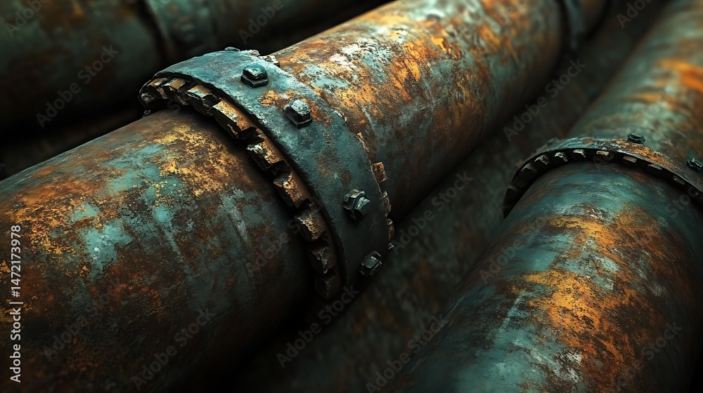 Closeup view of rusty industrial pipes Closeup view of rusty industrial pipes