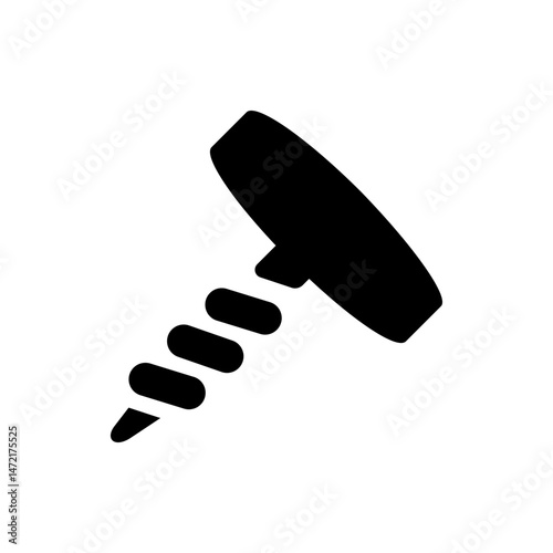 Illustration of a black auger with a handle and a drill bit on a white background in a simple style design