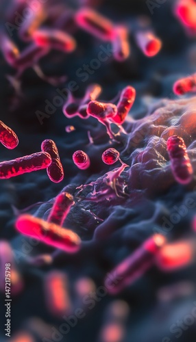 Vibrant Microscopic Image of Rod-Shaped Bacteria on a Surface