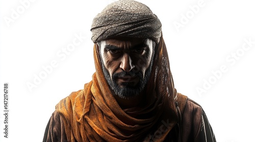 Intense man in traditional headwear photo