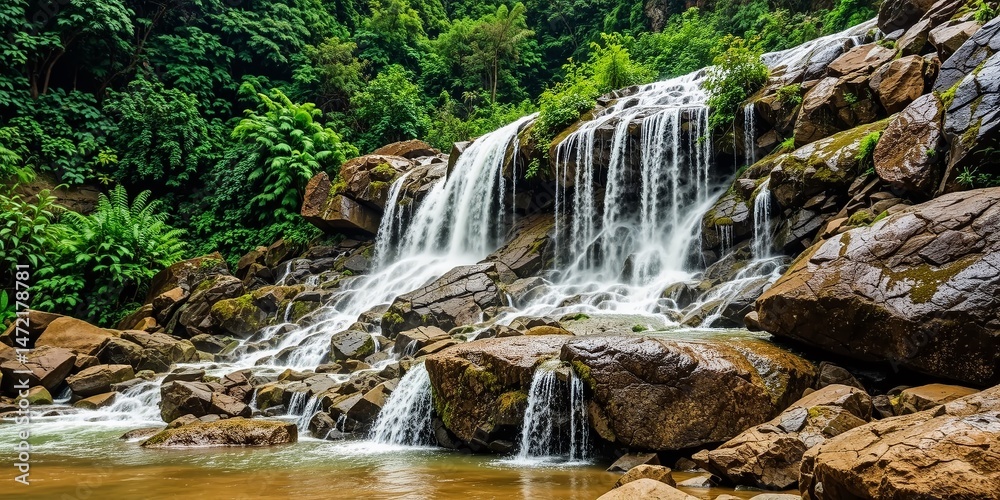Obraz premium Cat Cat Village Waterfall, Sapa, Vietnam - Silver Cascade