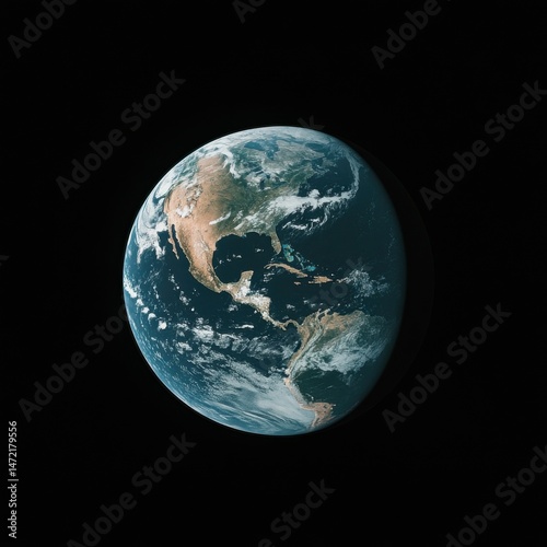 Wallpaper Mural A detailed view of planet earth, showcasing north and central america, caribbean islands, and parts of south america, against a stark black backdrop. The image highlights earth's diver : Generative AI Torontodigital.ca