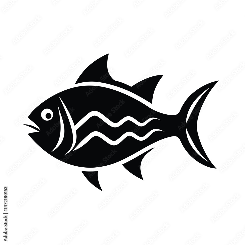 Fototapeta premium Simple black and white illustration of a fish with wavy pattern design for branding and logo use