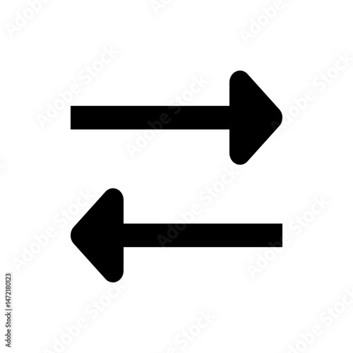 Illustration of two horizontal arrows pointing in opposite directions on a white background plain view