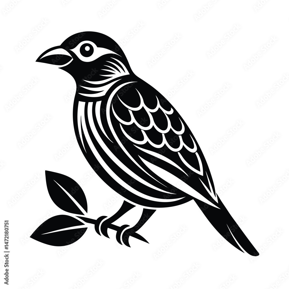 Fototapeta premium Elegant black and white bird silhouette perched on a branch perfect for design and decoration
