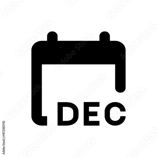 A simple black and white calendar icon displaying the abbreviation dec representing the month december