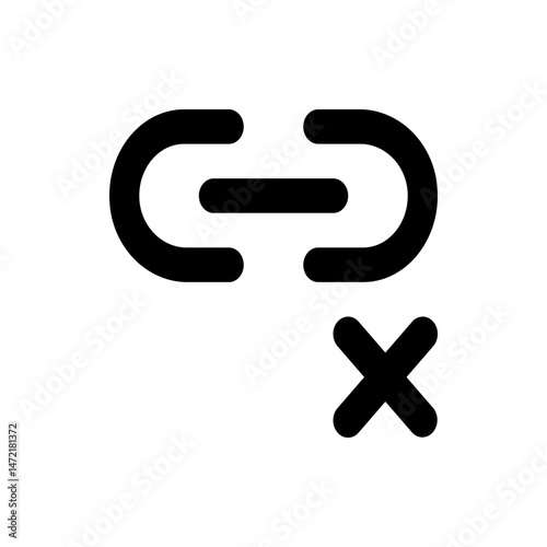 Black broken link icon with a cross mark indicating a connection error or link removal symbol present