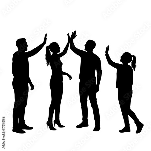Team High Five Celebration Success Silhouette Vector