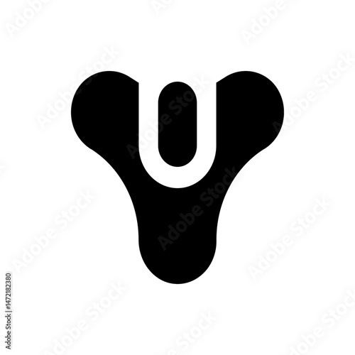 A stylized black and white emblem featuring a central u shaped figure with rounded extensions on top sides