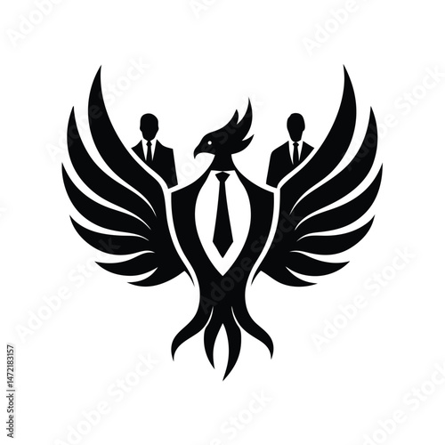 Abstract vector illustration of a phoenix symbol representing business professionals and corporate success