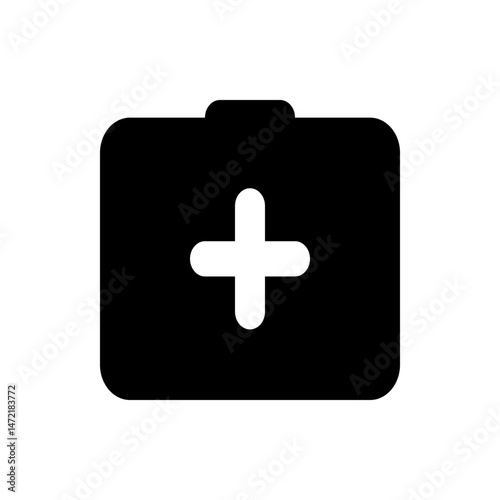 Black medical box with a white plus sign centered on the front suggesting health and first aid supplies