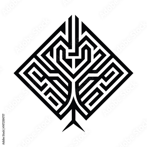 Abstract Geometric Tree of Life Maze Diamond Design Symbol