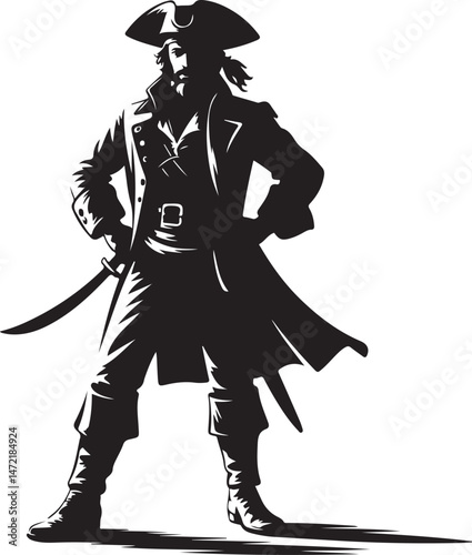 Pirate Captain Silhouette Vector Illustration of Historic Sea Raider Perfect for Adventure, Fantasy, and Nautical Themes