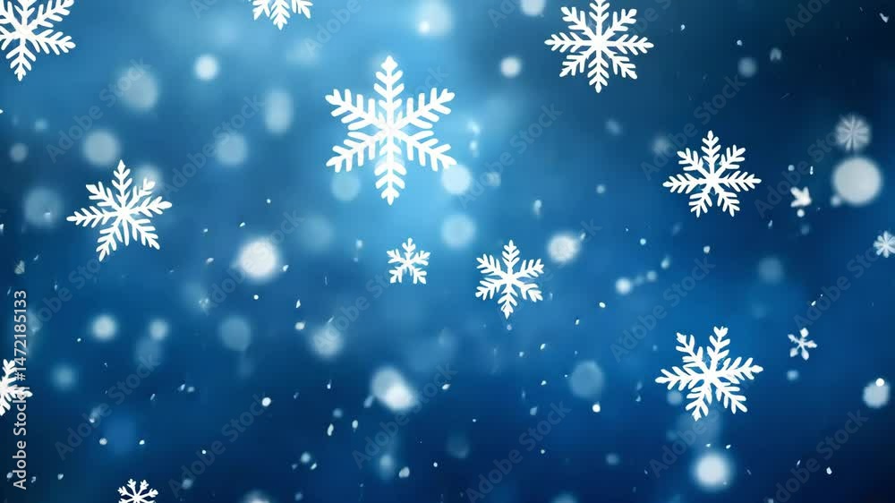 Snowflakes falling on blue background illustration