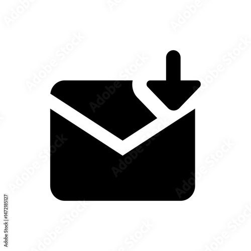 Illustration of a black email envelope with a downward pointing arrow indicating downloading process