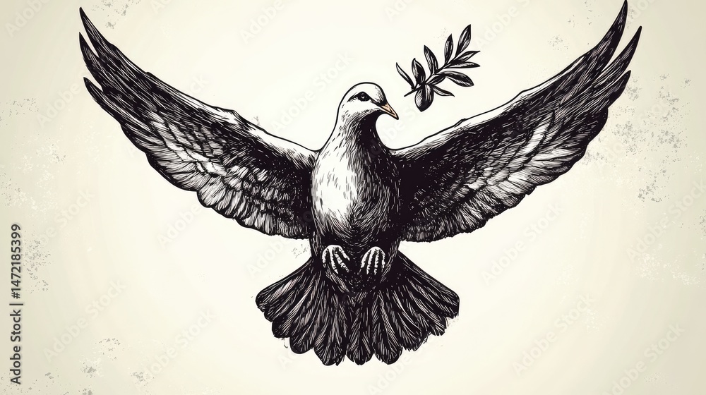 Obraz premium Dove with olive branch illustration