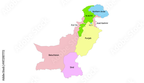 Detailed Map of Pakistan's Provinces and Territories in Pastel Hues, Educational Resource with Clear Borders and Accurate Depiction of Regional Divisions for Geographic Studies photo