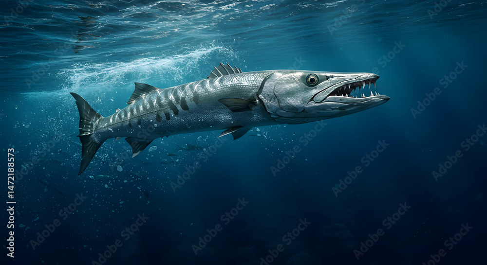 Fototapeta premium Barracuda Fish Swimming Underwater