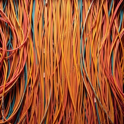 Fine grid of tightly packed multi-colored digital cords Generative AI