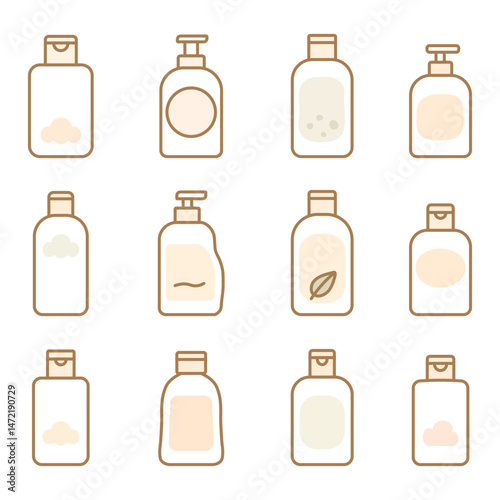 
Illustration showing a set of hair shampoo icons on a white background