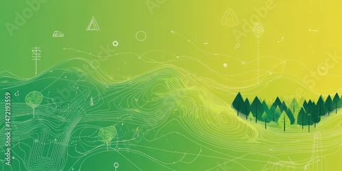 Green Topographic Map with Forest