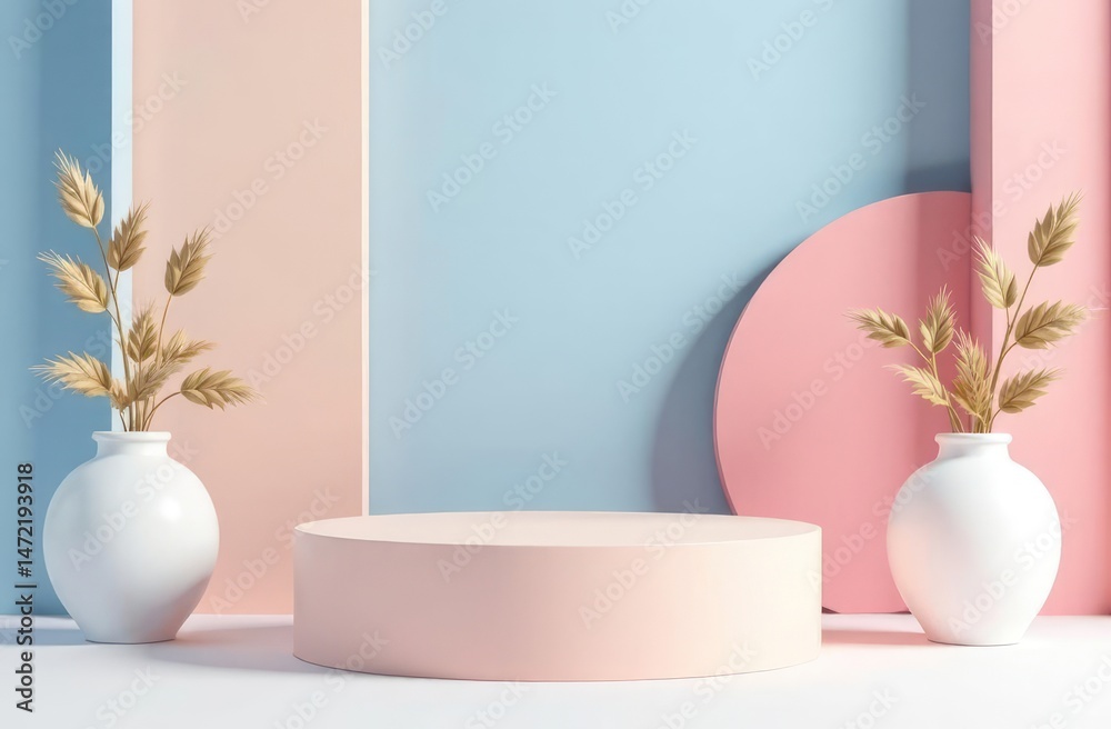 Fototapeta premium pedestal podium in pastel colorful abstract rooms. 