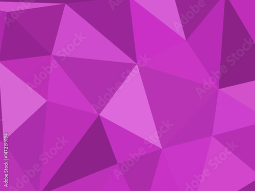 Abstract geometric design featuring vibrant polygon shapes in various shades of purple and pink, creating a modern and stylish background. Low poly origami mosaic style.