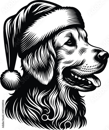 Cute Golden Retriever Dog Wearing Santa Hat – Christmas Vector Illustration
