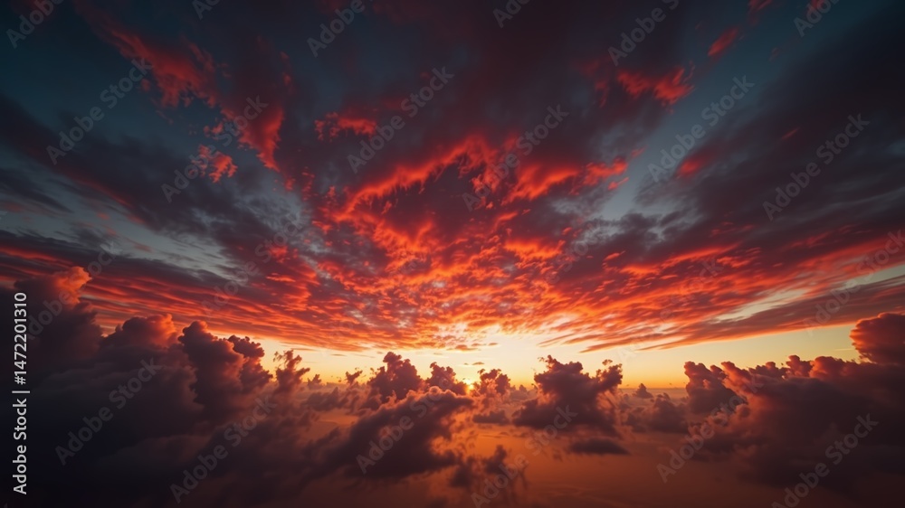 Fototapeta premium Crimson Clouds Painted Across the Horizon at Sunset